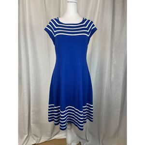 Eliza J Blue & White Nautical Fit-and-Flare Knit Dress – Size M retro, summer